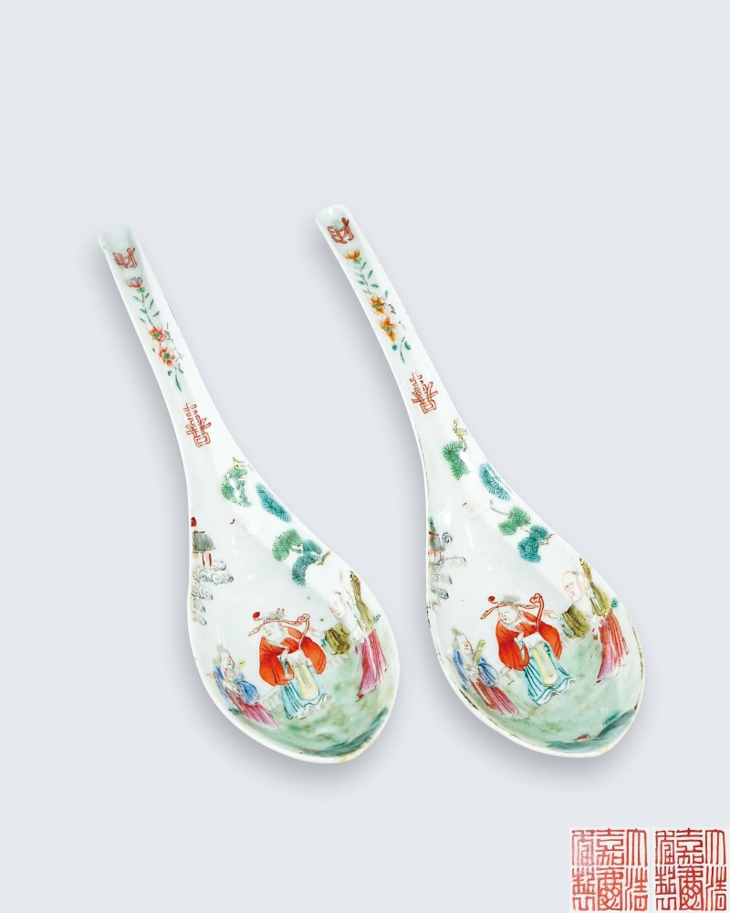 清 粉彩人物纹勺（一对） - 图1