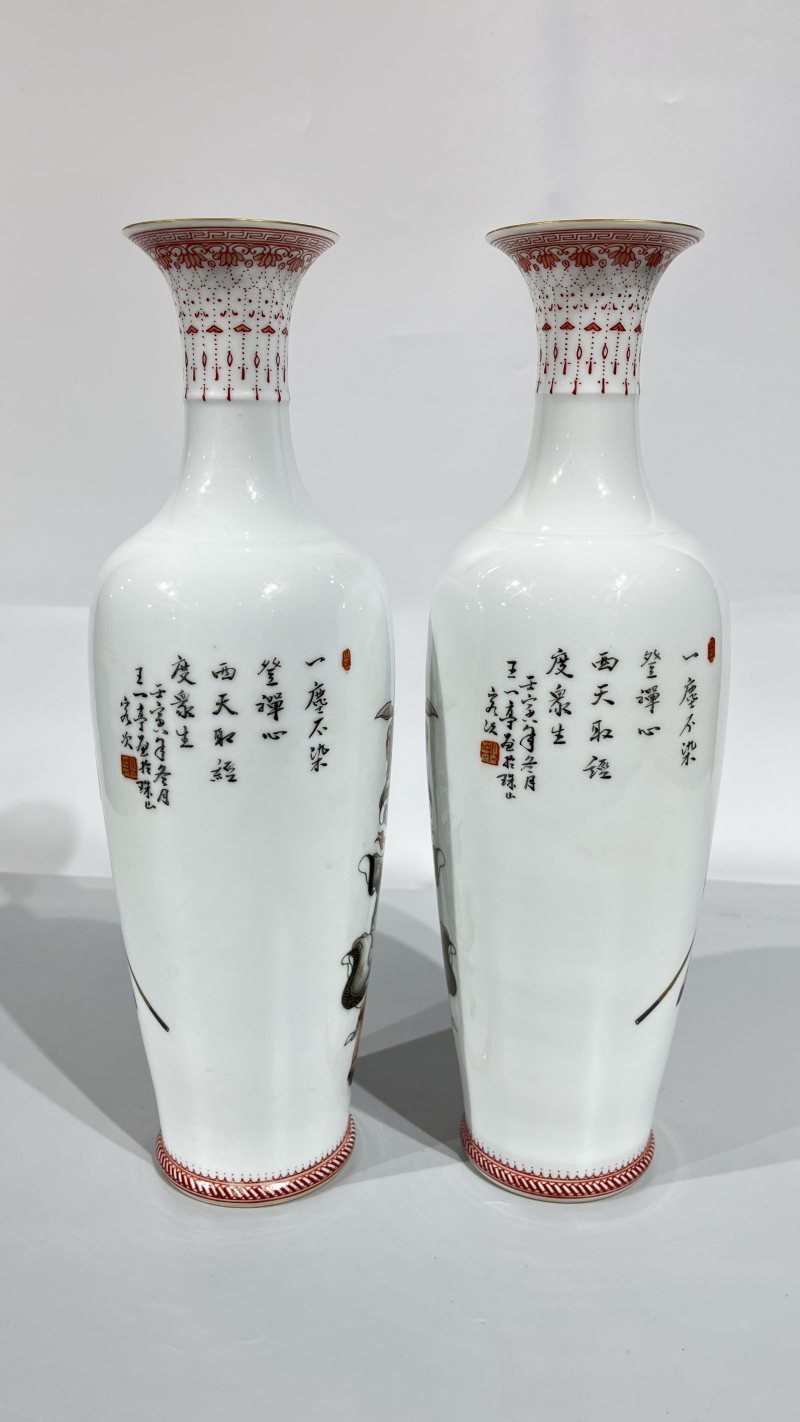 民国 王一亭 墨彩西游记瓶一对 - 图4