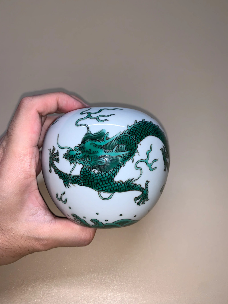 清道光 绿彩龙纹罐 - 图2