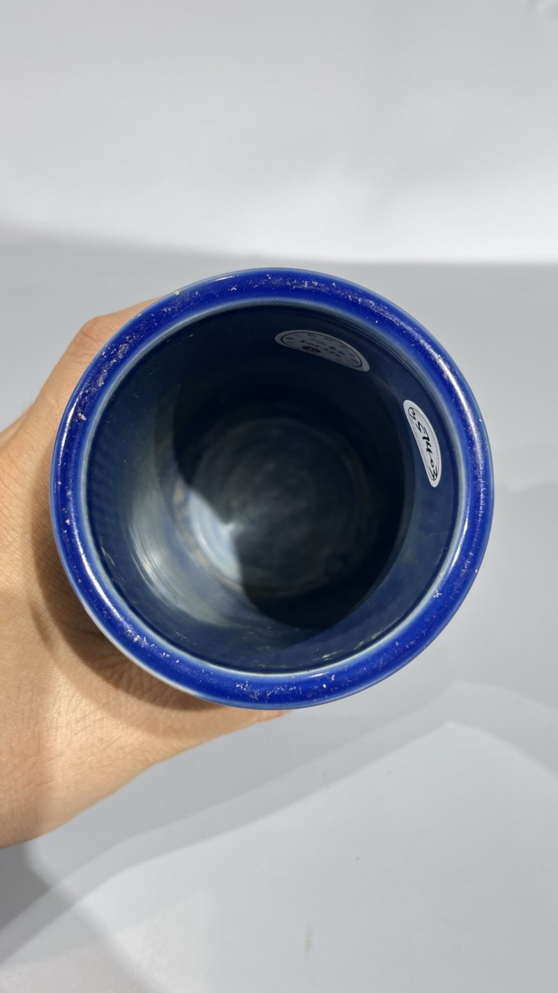 清 霁蓝釉竹节形笔筒、清 茶叶末釉长颈瓶（一组） - 图6