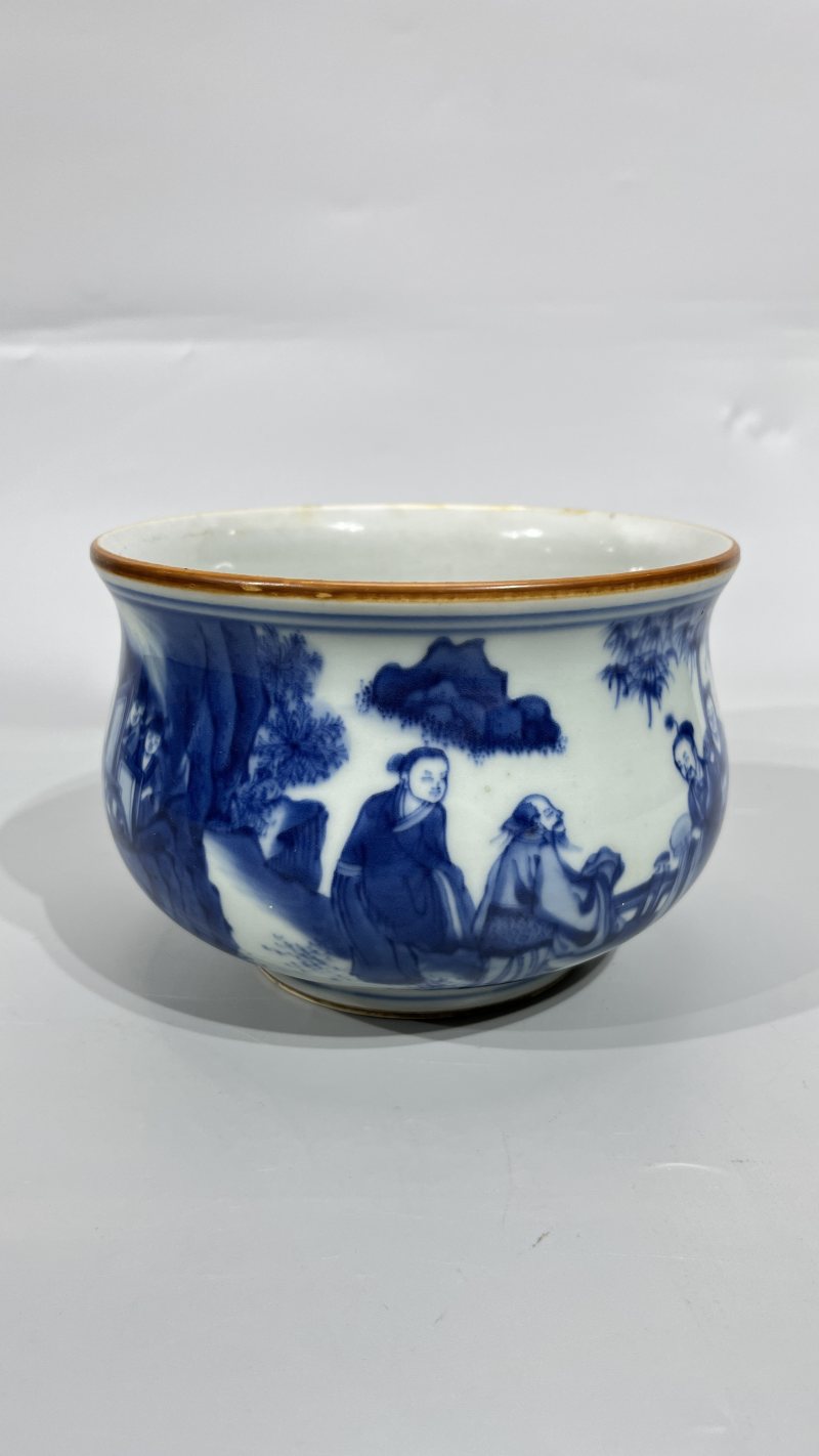 明末清初 青花竹林七贤图香炉 - 图2