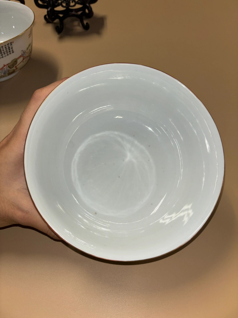 清道光 粉彩耕织图大碗一对 - 图7