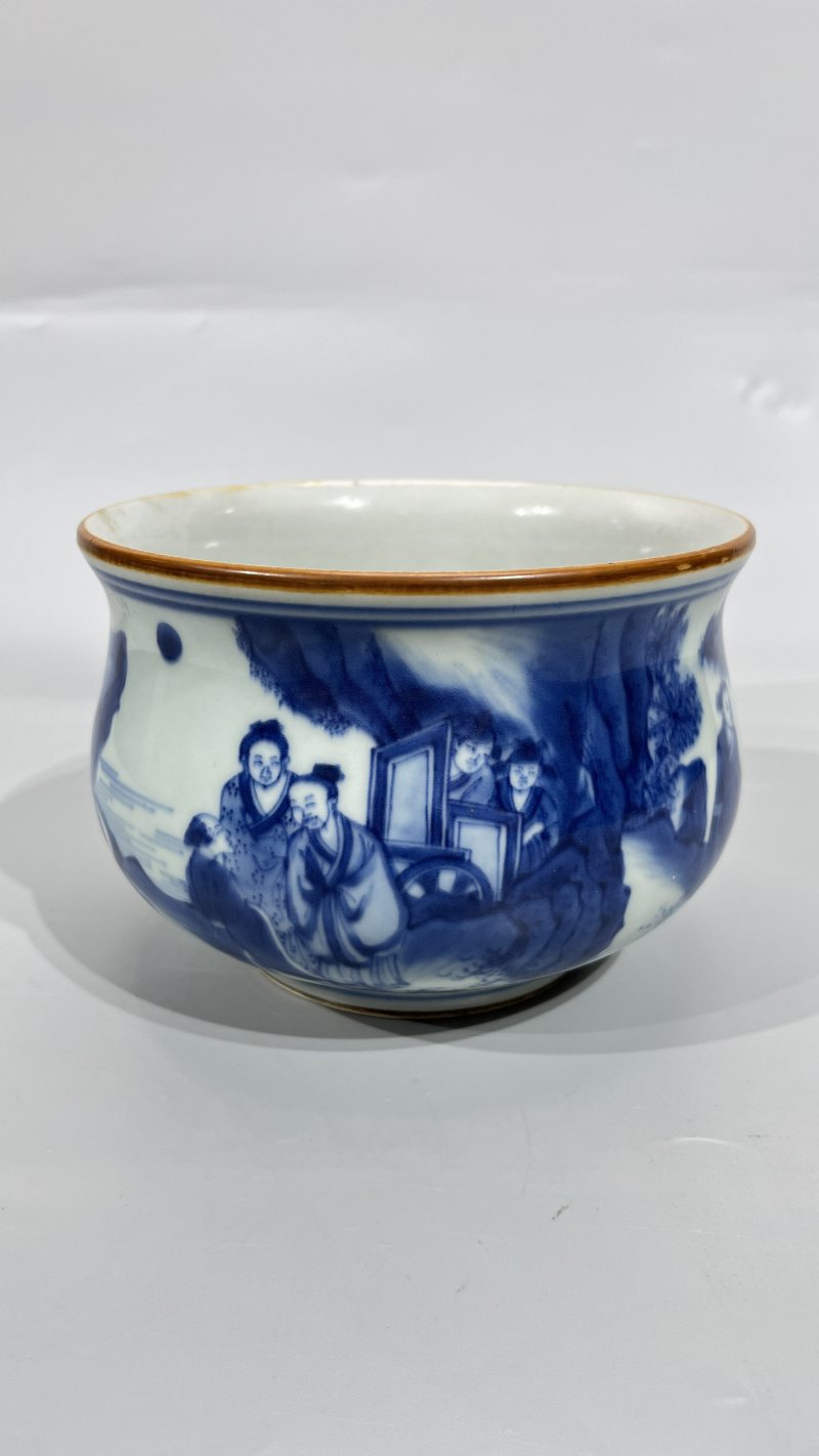 明末清初 青花竹林七贤图香炉 - 图3