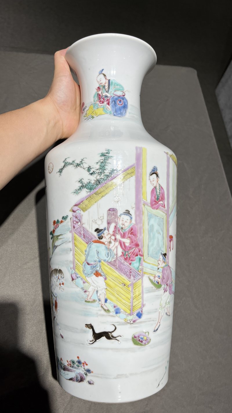 清雍正 粉彩"武丁访贤"人物故事瓶 - 图2