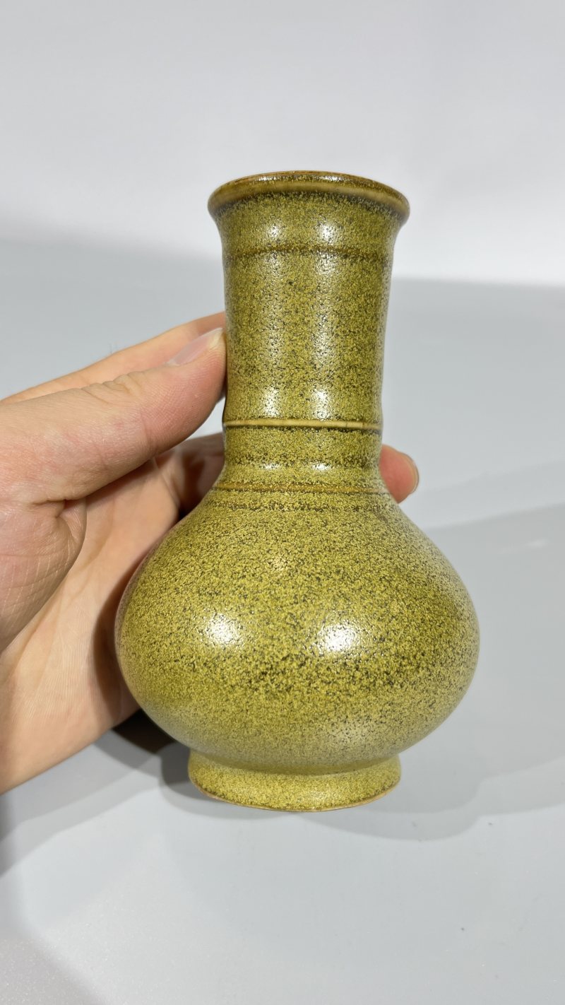清 霁蓝釉竹节形笔筒、清 茶叶末釉长颈瓶（一组） - 图10
