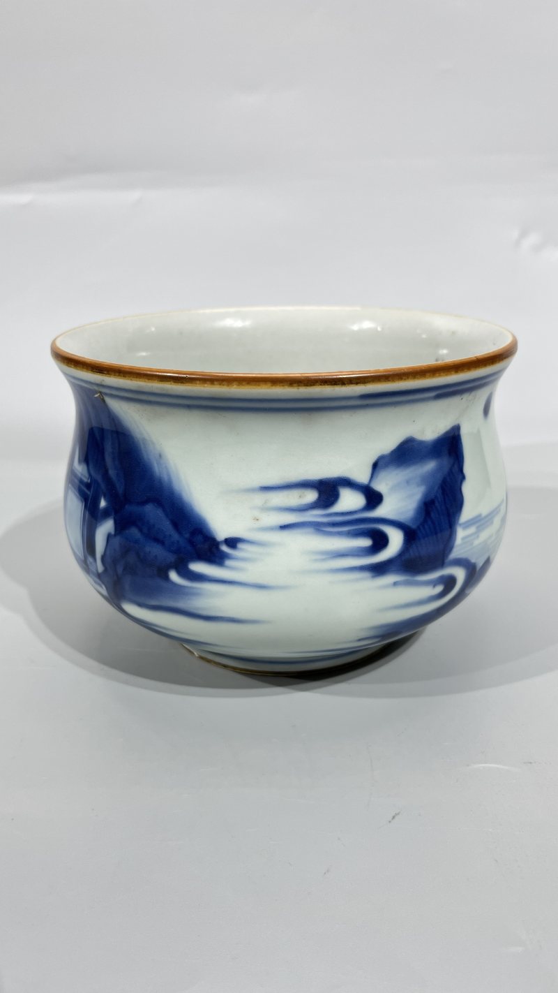 明末清初 青花竹林七贤图香炉 - 图4