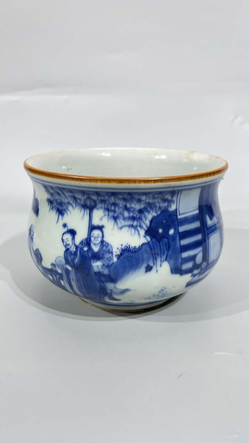 明末清初 青花竹林七贤图香炉 - 图5