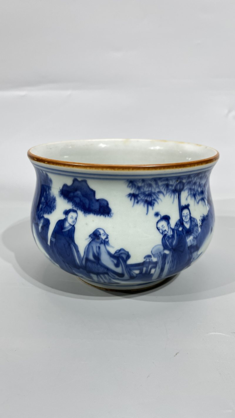 明末清初 青花竹林七贤图香炉 - 图6