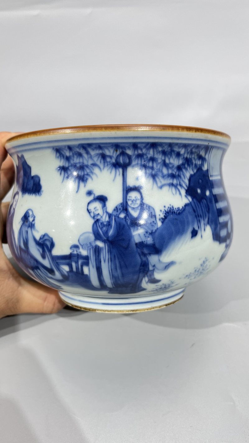 明末清初 青花竹林七贤图香炉 - 图7
