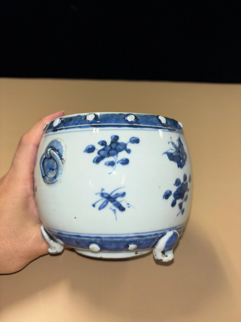明晚期 青花狮钮三足香熏 - 图4