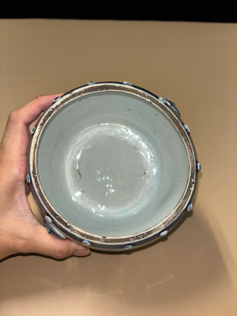 明晚期 青花狮钮三足香熏 - 图5
