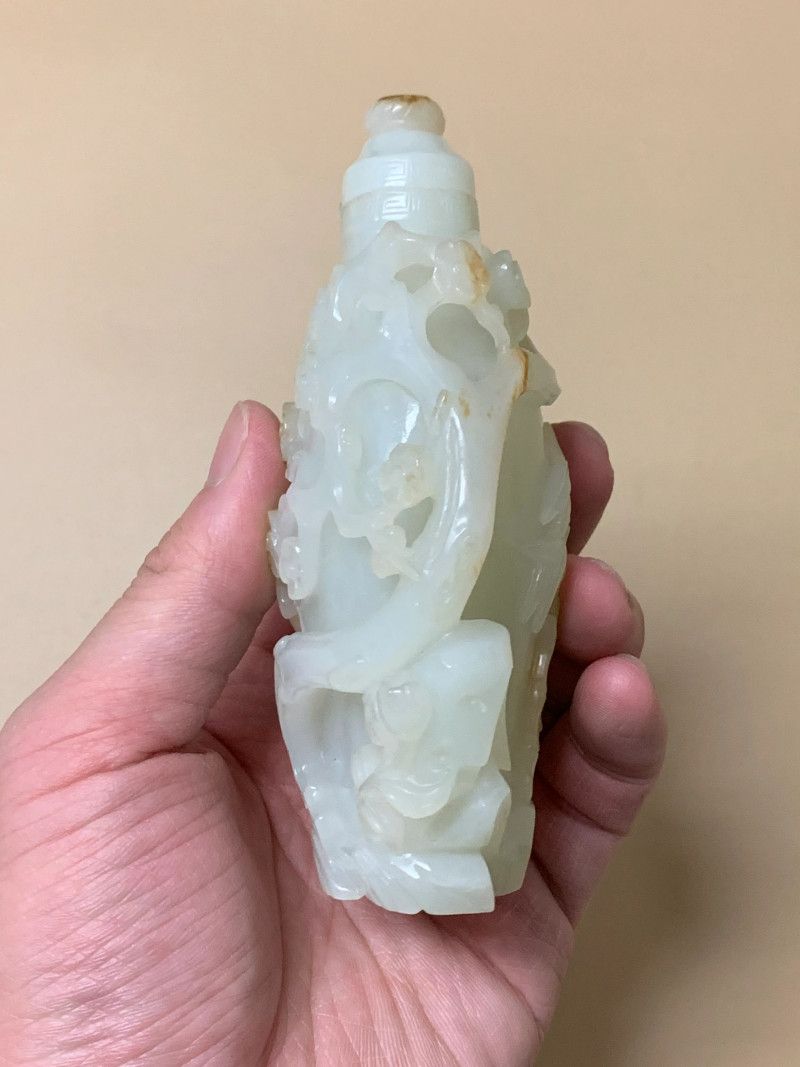 清 白玉凤鸟纹带盖宝瓶 - 图3