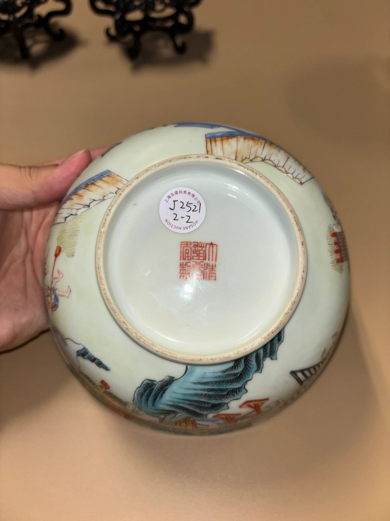 清道光 粉彩耕织图大碗一对 - 图15