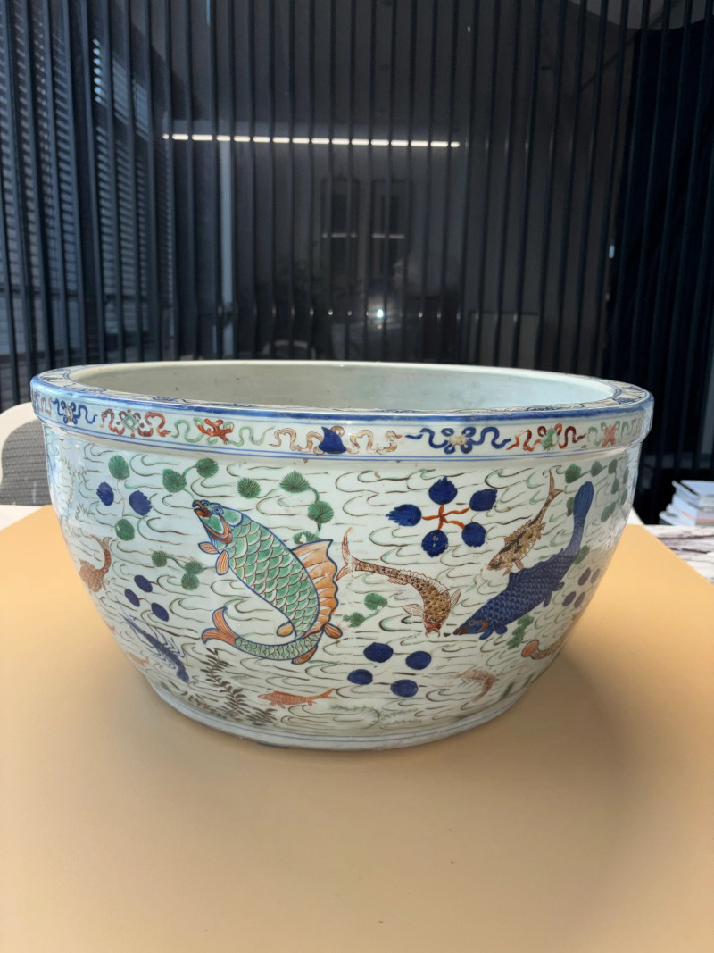 明万历 青花五彩在川知乐鱼藻纹大缸 - 图9
