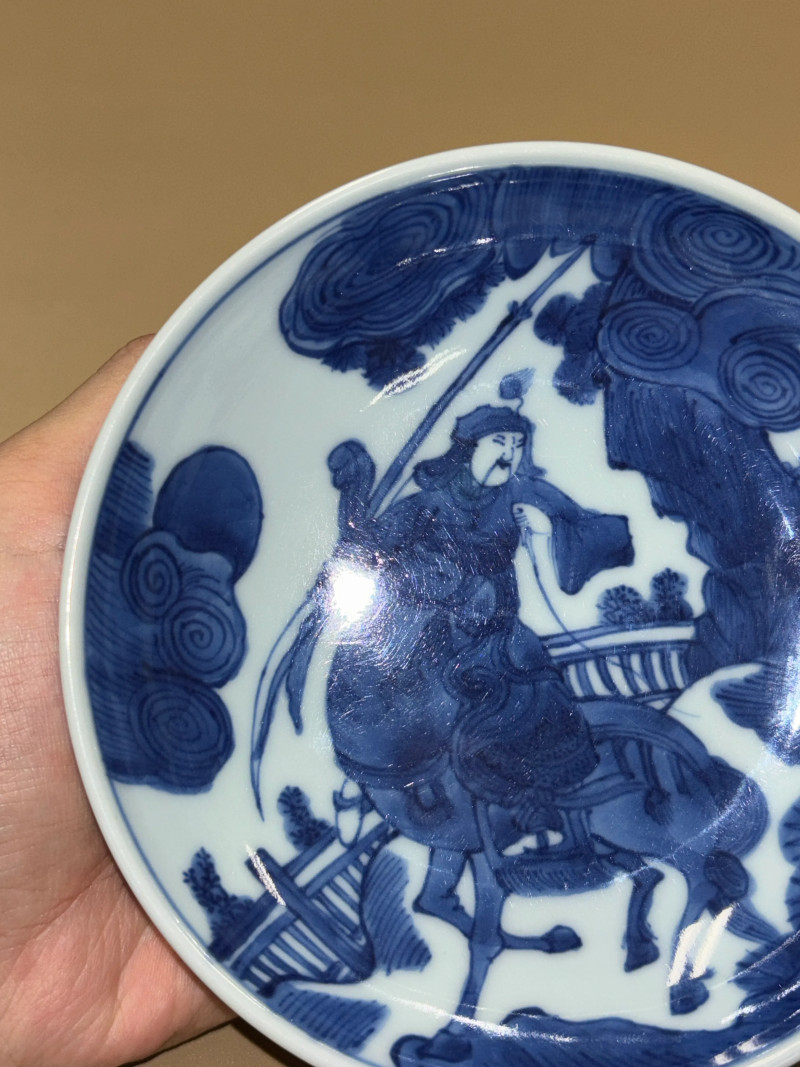 明嘉靖 青花关圣帝君孔明碗 - 图3