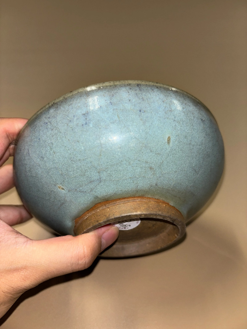 明 钧窑天蓝釉紫斑贡碗 - 图5