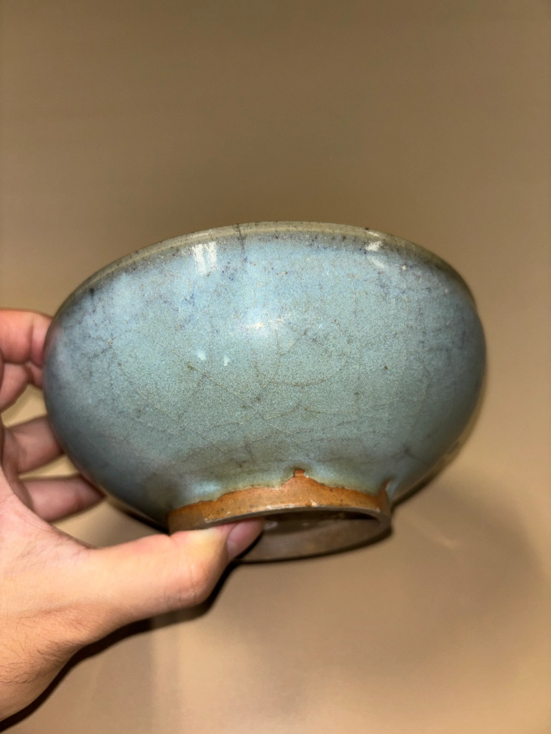 明 钧窑天蓝釉紫斑贡碗 - 图6