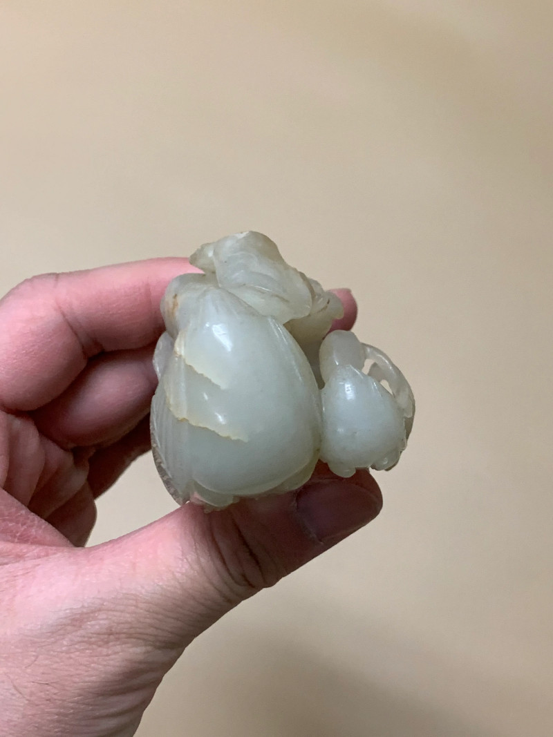 清 白玉荷花鸳鸯如意摆件 - 图5