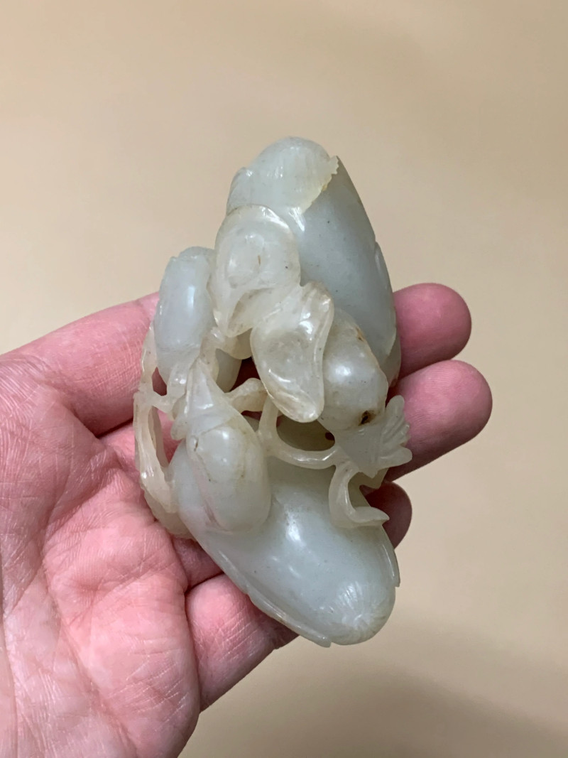 清 白玉荷花鸳鸯如意摆件 - 图6
