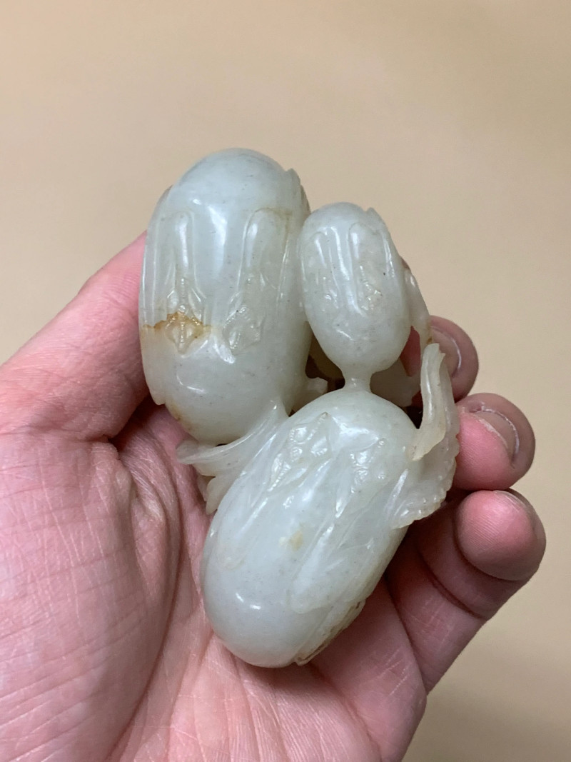 清 白玉荷花鸳鸯如意摆件 - 图7