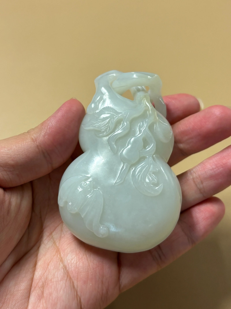 清 白玉文房葫芦巧雕玉盒 - 图4