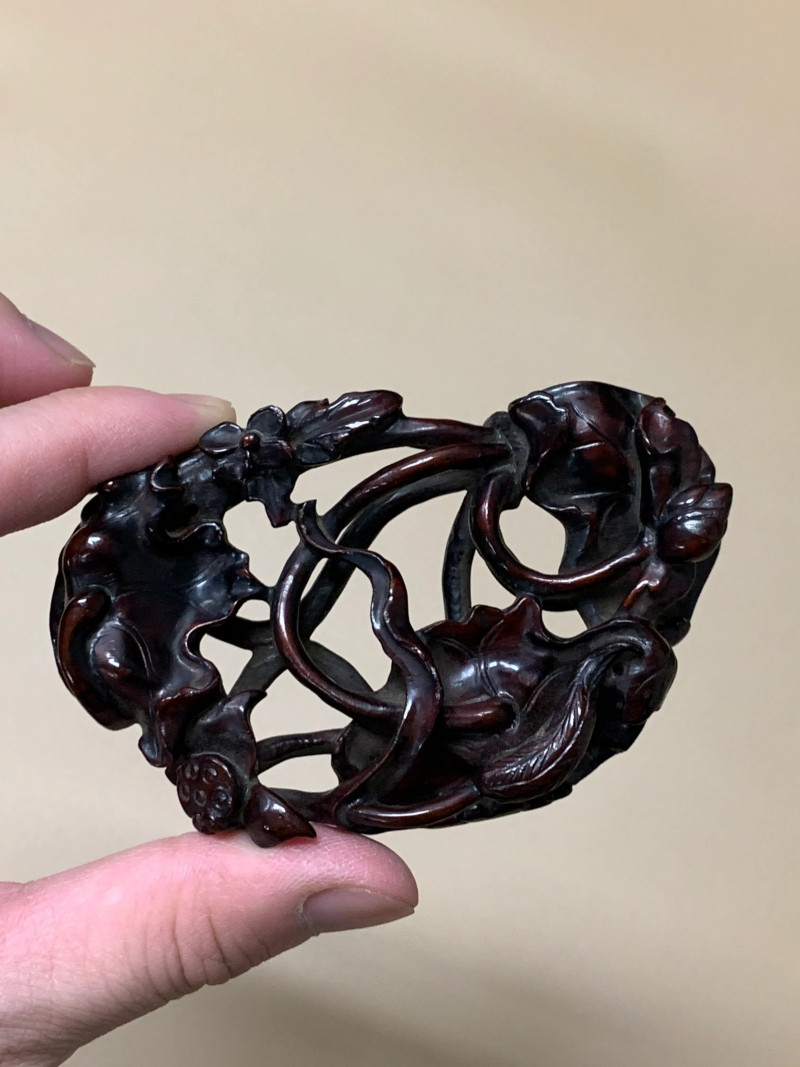 清 白玉荷花鸳鸯如意摆件 - 图8