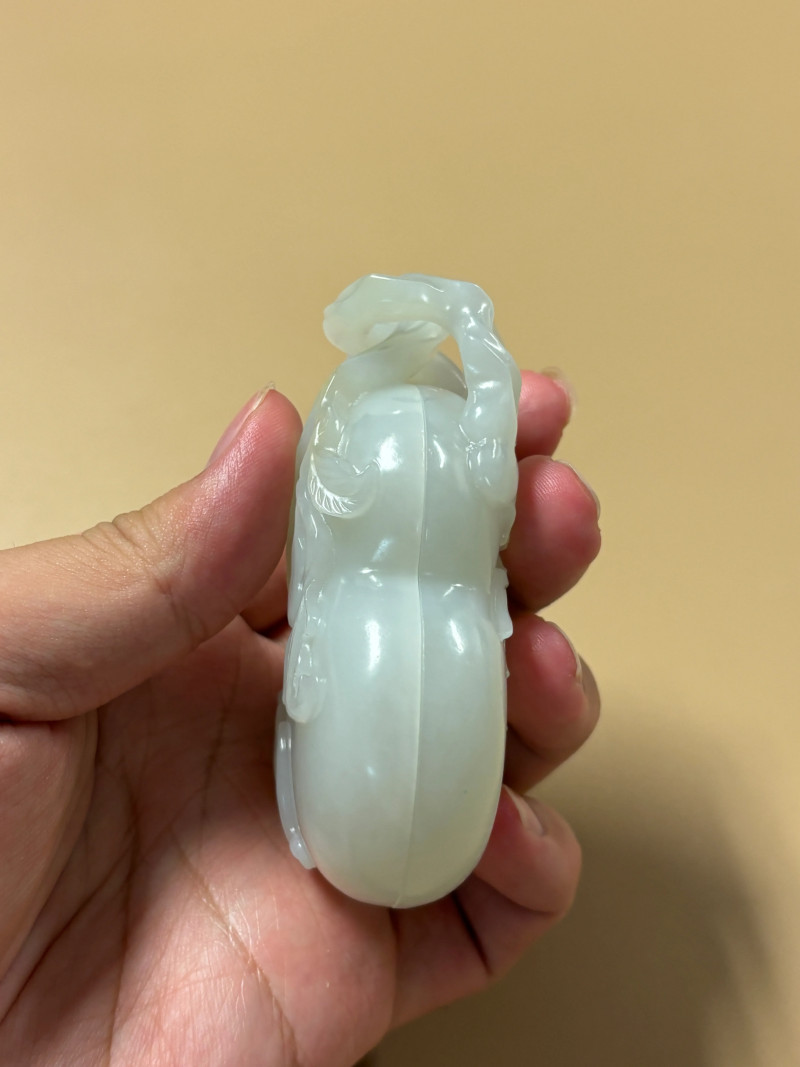 清 白玉文房葫芦巧雕玉盒 - 图5