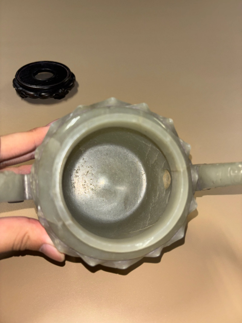 明 白玉万寿纹莲花式执壶 - 图8