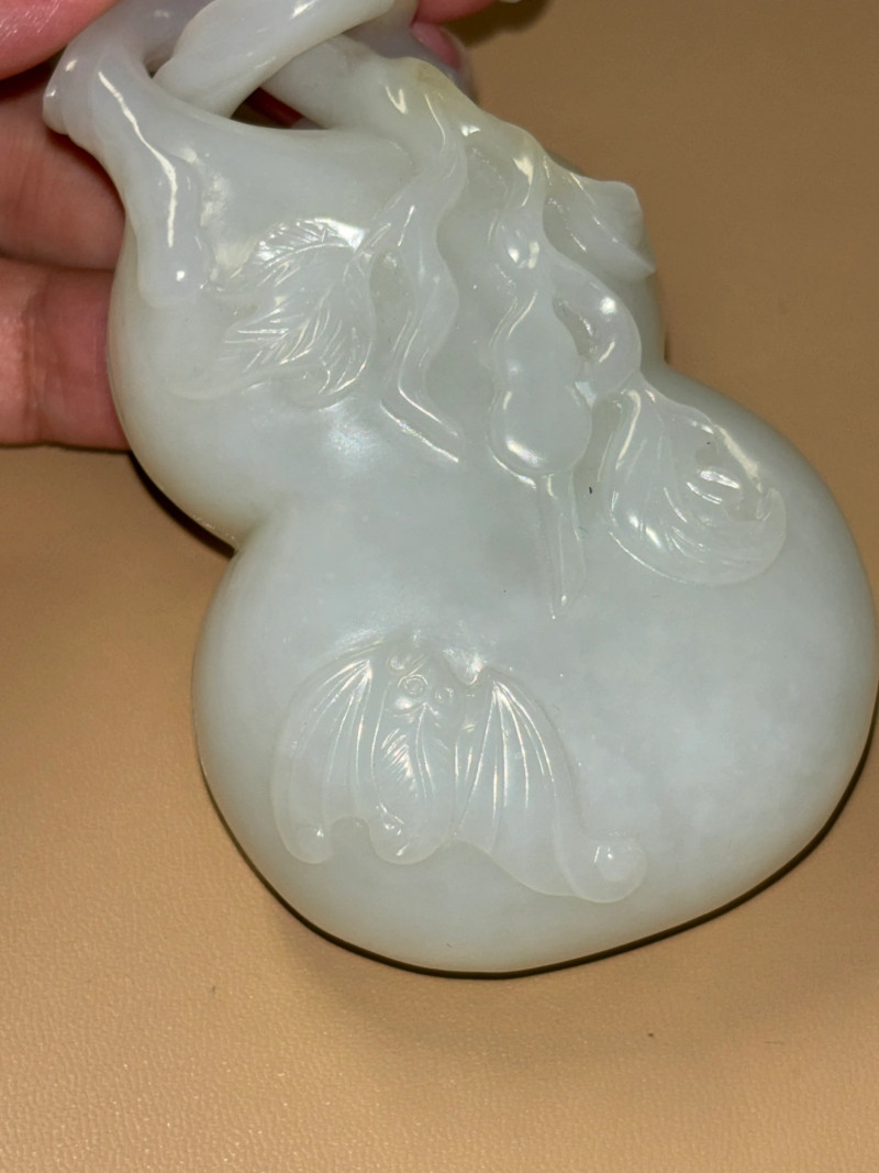清 白玉文房葫芦巧雕玉盒 - 图8