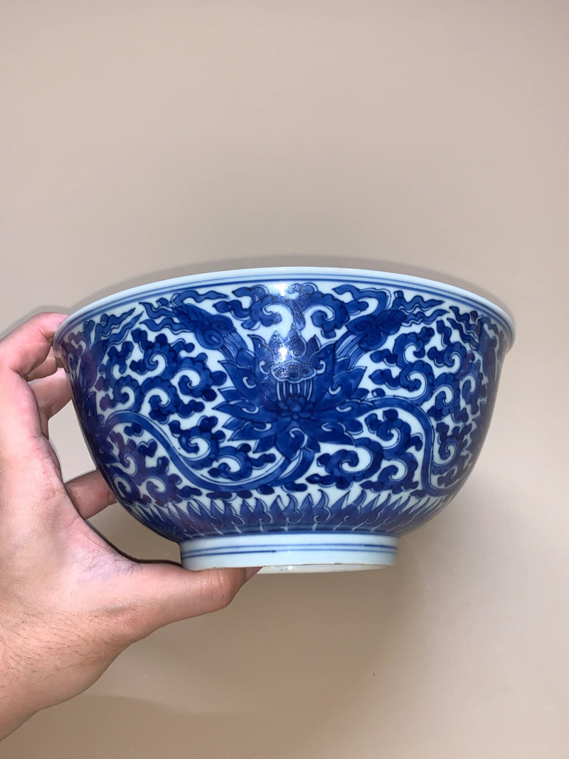 清康熙 青花缠枝莲纹大碗 - 图2