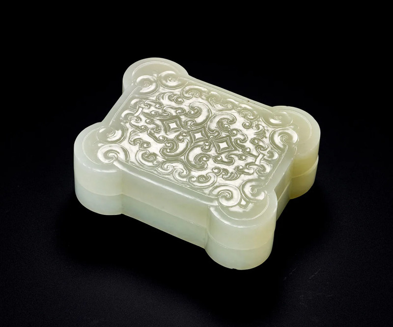 清 白玉仿青铜器纹饰印泥盒