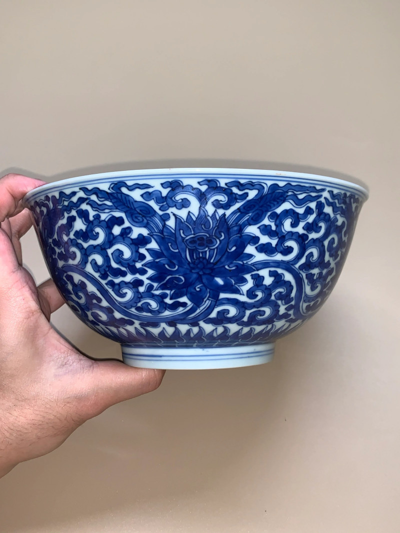 清康熙 青花缠枝莲纹大碗 - 图3