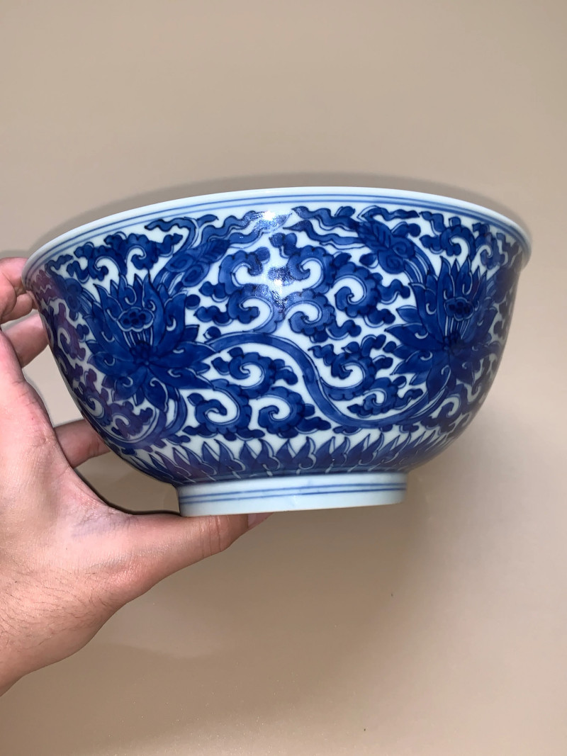 清康熙 青花缠枝莲纹大碗 - 图4