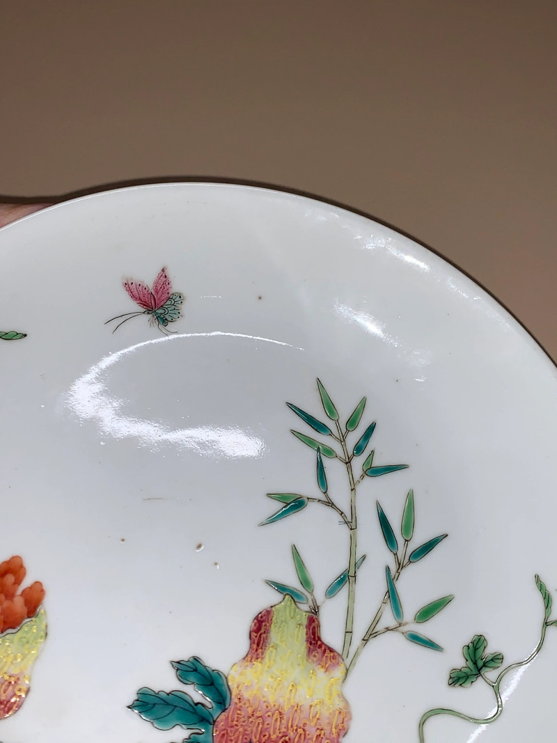 清光绪 粉彩折枝癞瓜纹盘一对 - 图12