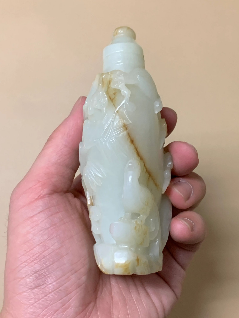 清 白玉凤鸟纹带盖宝瓶 - 图5