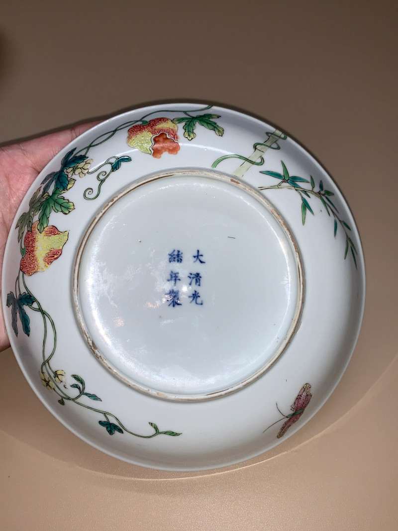 清光绪 粉彩折枝癞瓜纹盘一对 - 图13