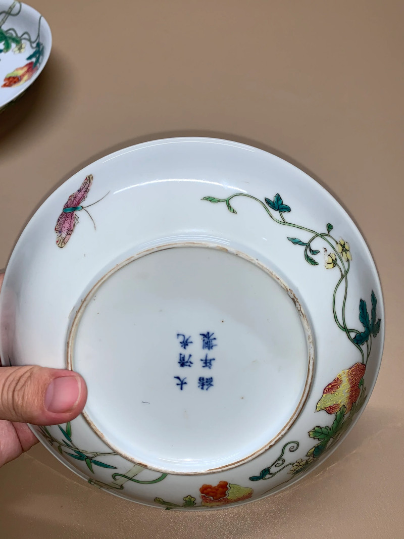 清光绪 粉彩折枝癞瓜纹盘一对 - 图16