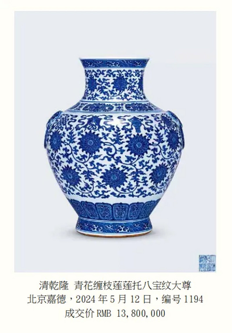 清乾隆 青花缠枝莲纹双铺首大尊 - 图13