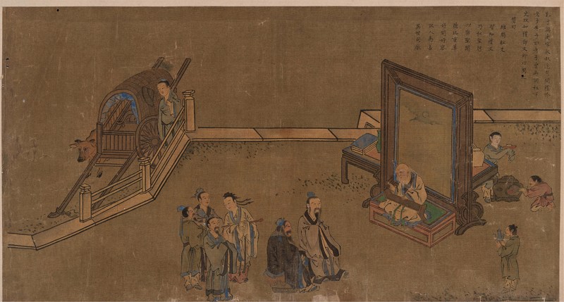 明成化 青花孔子问礼老聃图瓷板 - 图3