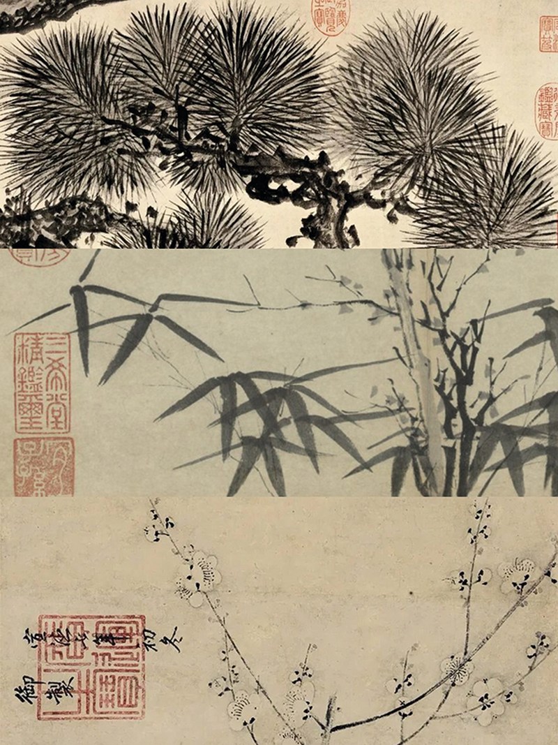 清康熙 仿永乐青花松竹梅斗笠碗 - 图2
