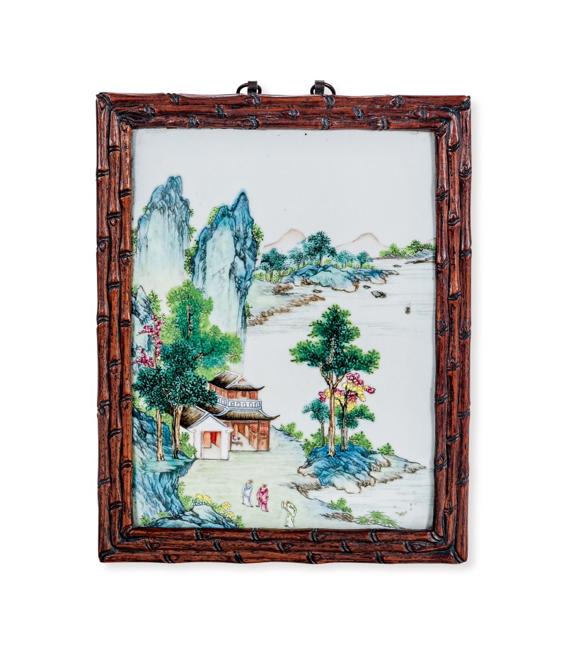 清乾隆 粉彩山水人物纹瓷板