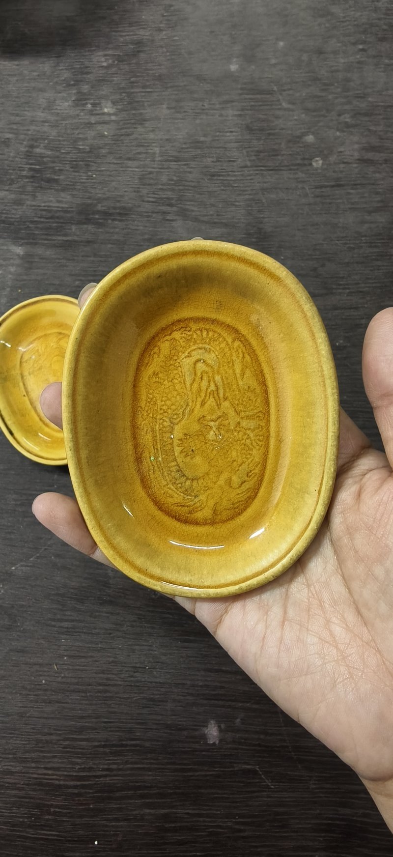 清 黄、绿釉龙纹小碟四件 - 图6