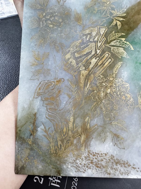 清 翡翠描金百寿图案屏一对 - 图12