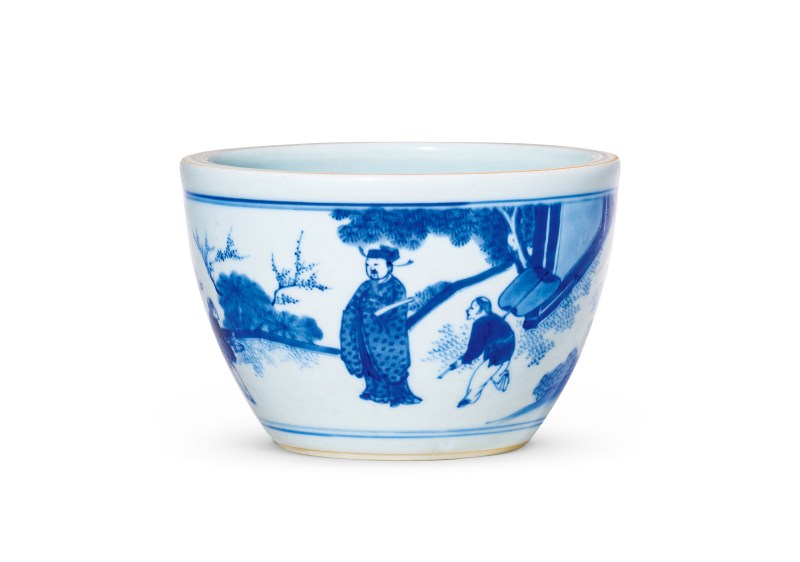 明崇祯 青花“加官进爵”小卷缸