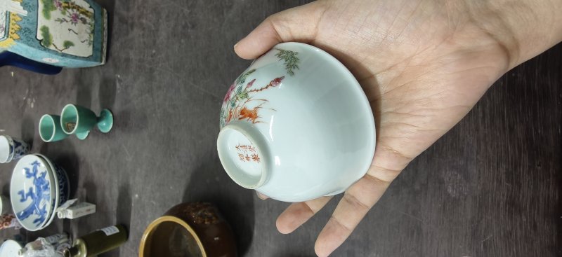 清 粉彩花卉纹杯 - 图4