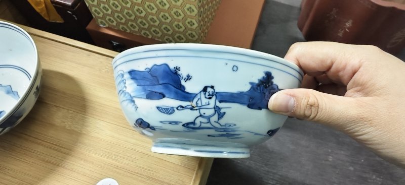 明 青花山水人物纹碗二件 - 图3