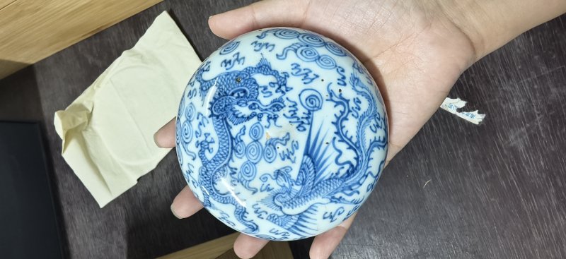 清 青花龙凤纹印盒 - 图2