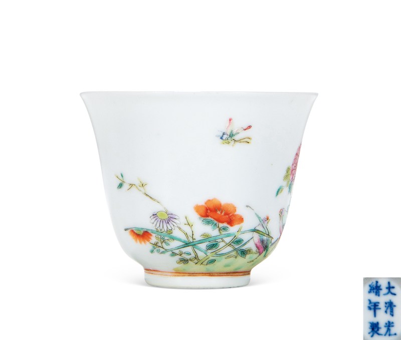 清光绪 粉彩花鸟纹杯