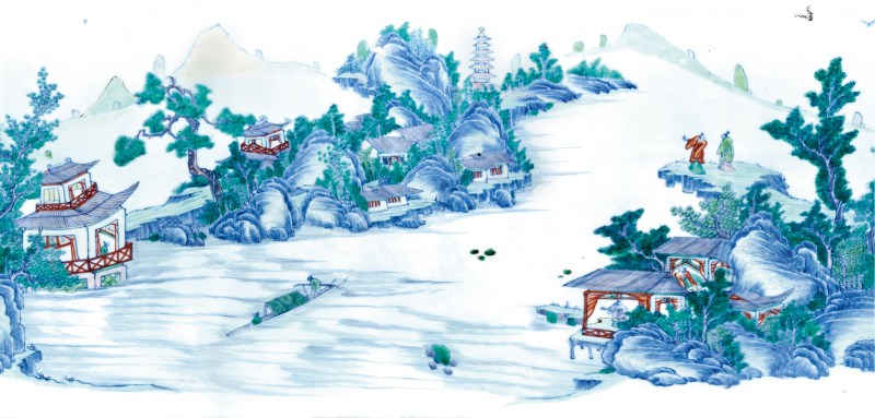 清雍正 安窑斗彩山水图梅瓶 - 图2