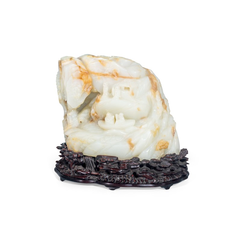 清乾隆 白玉雕高仕图山子（原配底座）